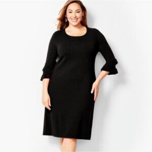 Talbots NWT Plus Size 2X Black Ruffled 3/4 Sleeve Sweater Dress New